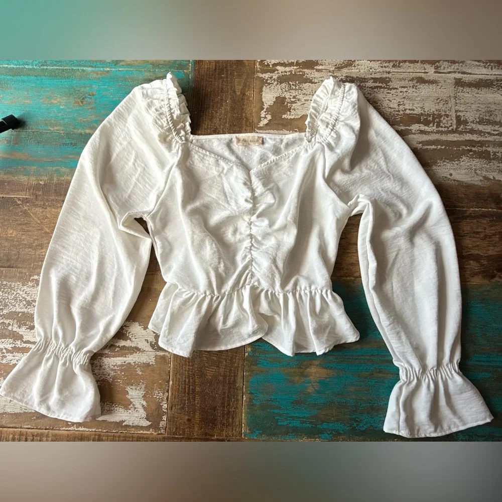 Altar'd State Cream Ruffle Sleeve Blouse - Picture 2 of 6